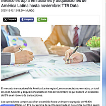 El mercado transaccional de Am�rica Latina ha registrado, entre anunciadas y cerradas, un total de 2,656 fusiones y adquisiciones hasta noviembre, lo que supone un descenso del 3% en el n�mero de transacciones.  Las operaciones completadas han ascendido h